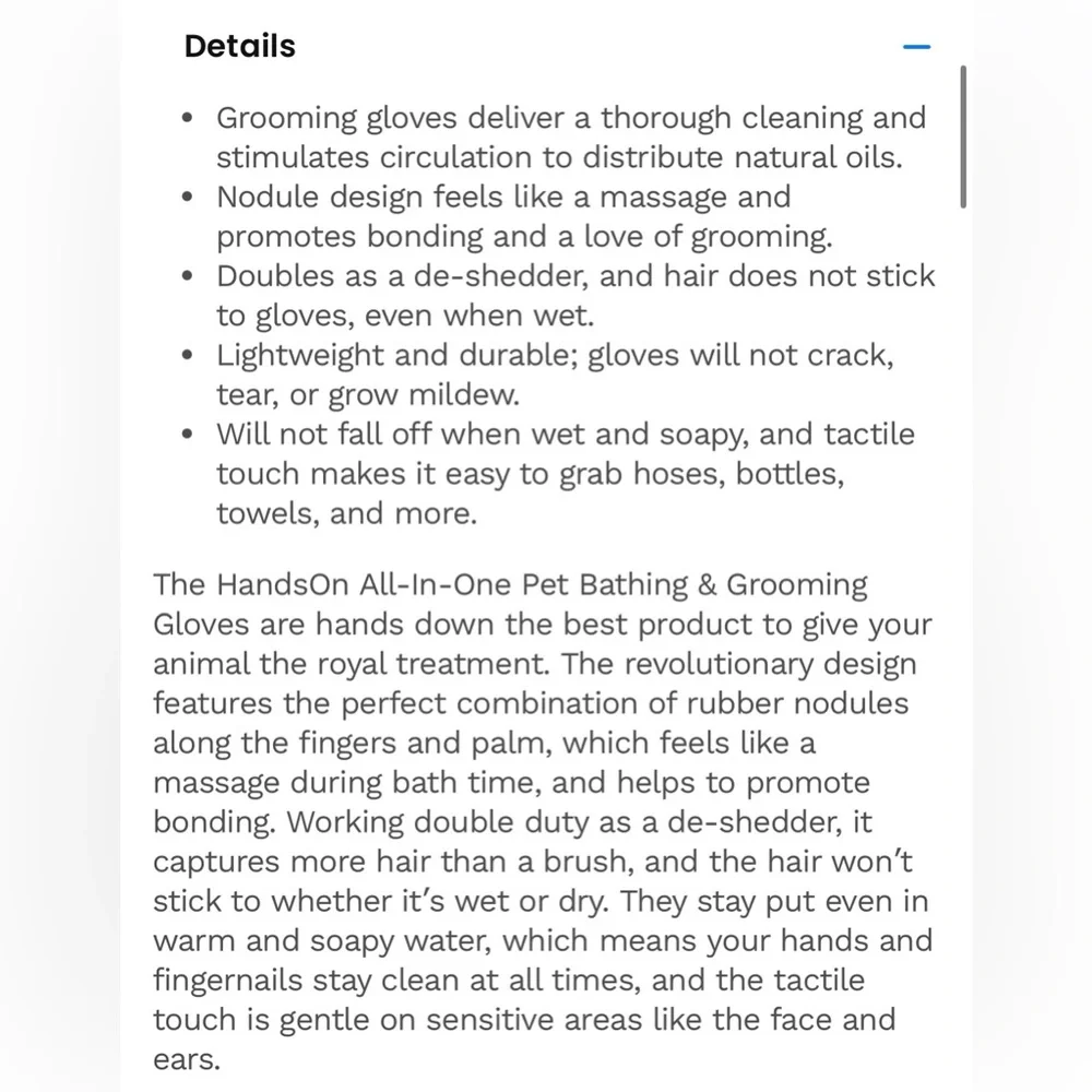 HandsOn Black Pet Grooming Gloves